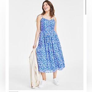 On 34th midi 100% blue floral cotton dress, never worn, no tags